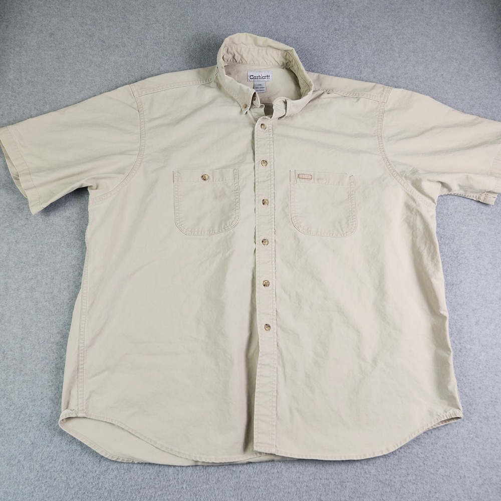 Carhartt Casual Shirt Mens‎ 2XL Khaki Cotton Workwear Relaxed Fit Button Down